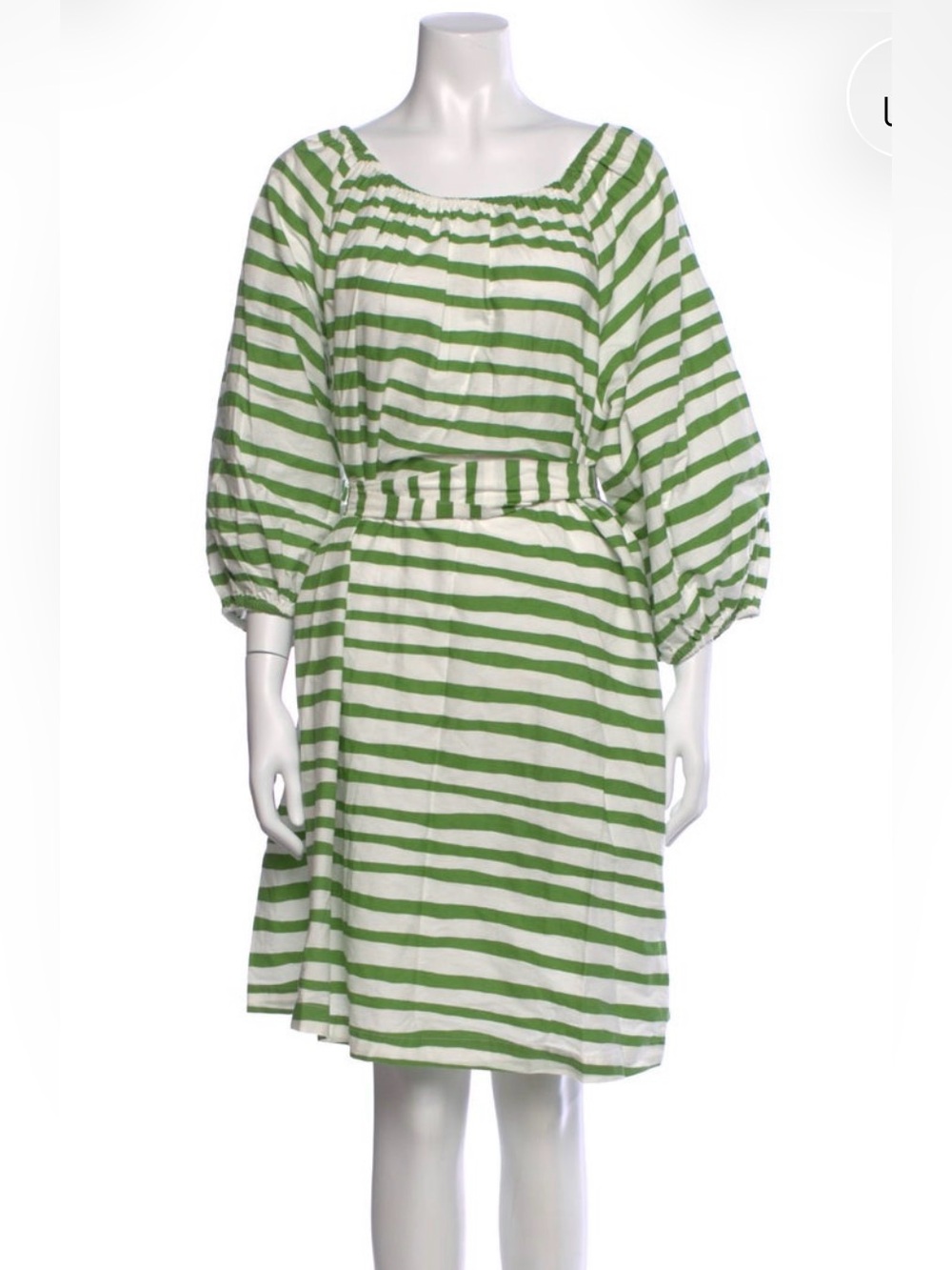Frances Valentine Bliss Balloon Sleeve Green and White Striped Mini Dress Sz M